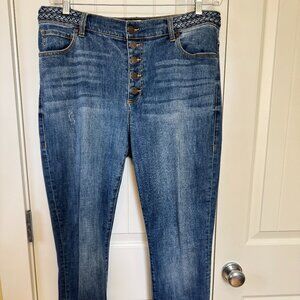 CAbi #5694 Button-Fly Skinny High Rise Stretch Jean-Sz 14